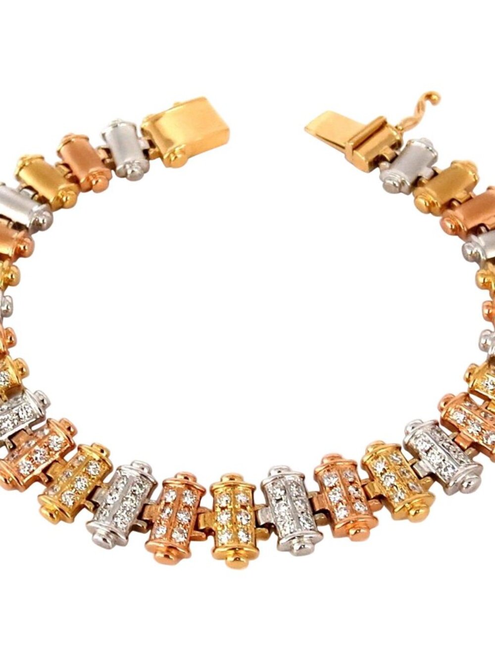 1.50CT DIAMONDS BAR LINKED TRI-COLOR 18KT GOLD BRACELET SATIN BRUSH FINISH*